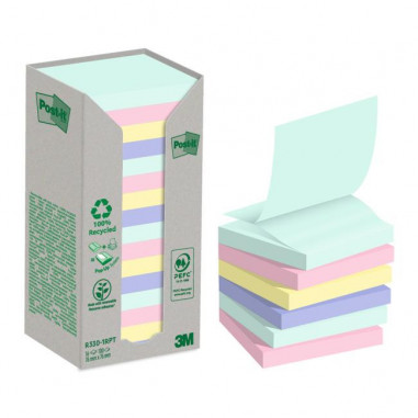 Z-Bločky Post-it recyklované, NATURE, 76x76 mm, dúhové, 16x100 lístkov
