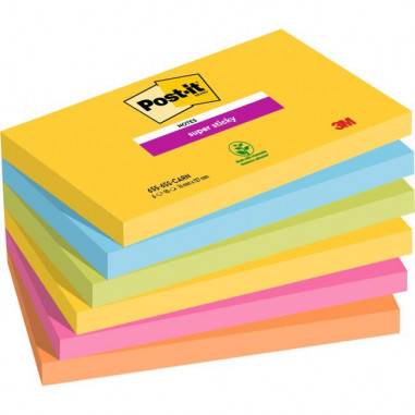 Bločky Post-it Super Sticky CARNIVAL, veľkosť 76 x127 mm 6 bločkov po 90 lístkov
