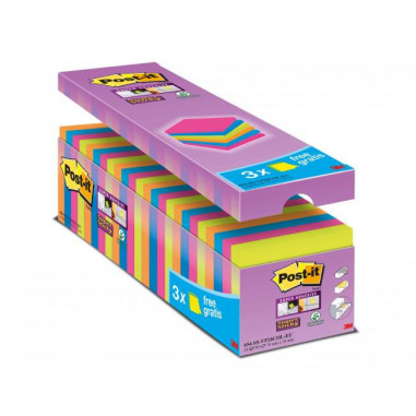Bločky Post-it Super Sticky, 76x76 mm, mix neónových farieb, zvýhodnené balenie