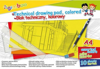 Technický výkres, Gimboo, A4, 10 listov, 150GSM, rôzne farby