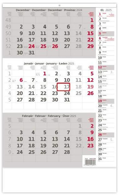 Trojmesačný kalendár sivý s poznámkami 2025