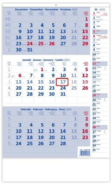Trojmesačný kalendár modrý s poznámkami 2025