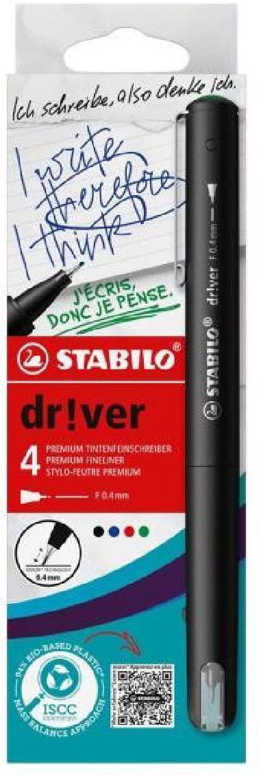 Sada linerov jemných STABILO dr!ver - fine - 4 ks zelená, červená, modrá, čierna