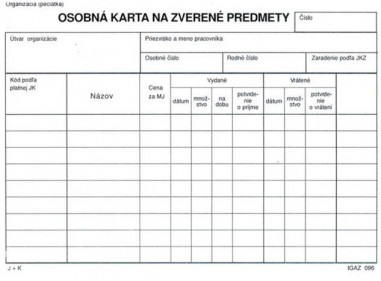 Osobná karta na zverené predmety