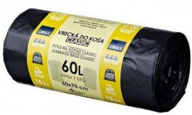 Vrecia zaväzovacie 60 ℓ LDPE 28 mic. 60 x 70 cm, čierne (15 ks)