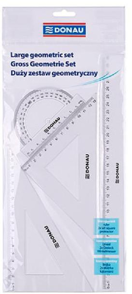 Rysovacia súprava pravítiek DONAU veľká transparentná