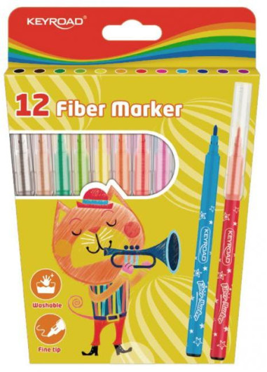 Sada popisovačov KEYROAD Fiber Marker, 12 ks mix farieb