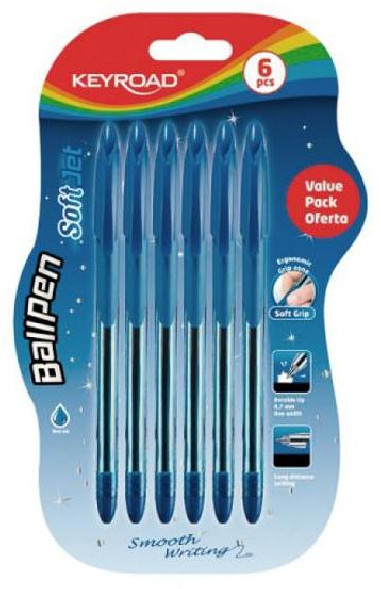 Guľôčkové pero KEYROAD Soft Jet 0,7mm 6 ks blister modré