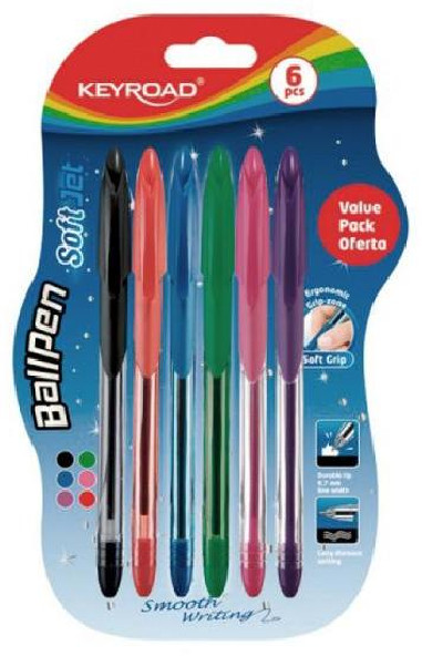 Guľôčkové pero KEYROAD Soft Jet 0,7 mm 6 ks blister mix farieb