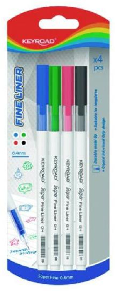 Sada linerov KEYROAD Fine 0,4 mm, 4 ks blister mix farieb