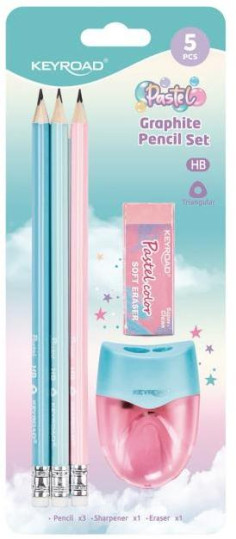 Súprava školských pomôcok KEYROAD Pastel, blister 5ks mix farieb