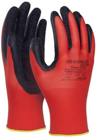 Rukavice pletené, polomáčané DONAU SAFETY Super Latex kat. II červené veľ. 9
