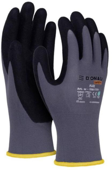 Rukavice pletené, polomáčané DONAU SAFETY Flex, kat. II šedé veľ. 10