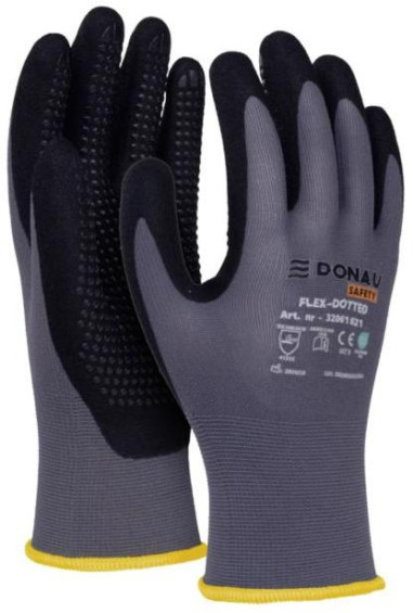 Rukavice pletené, polomáčané DONAU SAFETY Flex-Dotted, kat. II šedé veľ. 8