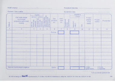 Záznam o prev.vozidla os.dopravy A5,100 listov blok
