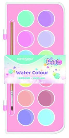 Akvarelové farby so štetcom KEYROAD, 12 ks, mix pastelových farieb
