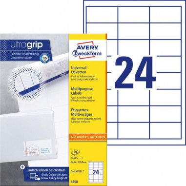 Etikety univerzálne 64,6x33,8mm Avery A4 100 hárkov