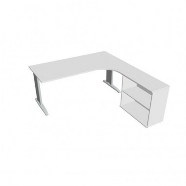 Pracovný stôl Flex, ergo, ľavý, 180x75,5x200,0 (80x40) cm, biela/kov