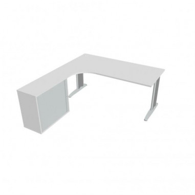 Pracovný stôl Flex, ergo, pravý, 180x75,5x200,0 (40x80) cm, biela/kov