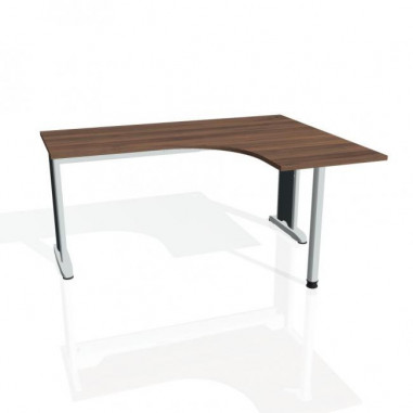 Pracovný stôl Flex, ergo, ľavý, 160x75,5x120 (60x60) cm, orech/kov