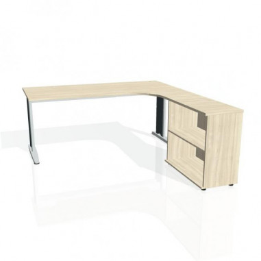 Pracovný stôl Flex, ergo, ľavý, 180x75,5x200,0 (80x40) cm, agát/kov