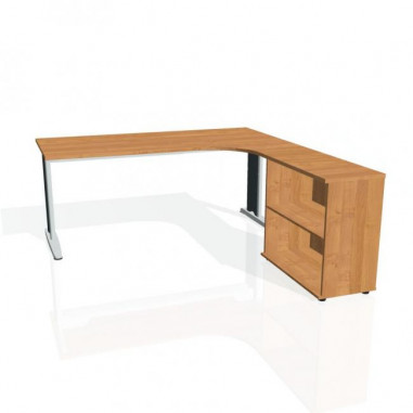 Pracovný stôl Flex, ergo, ľavý, 180x75,5x200,0 (80x40) cm, jelša/kov