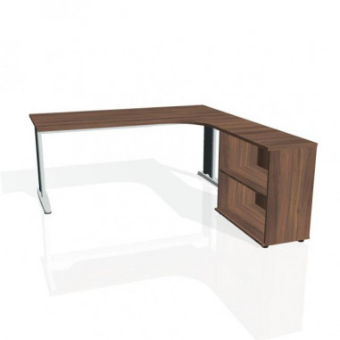 Pracovný stôl Flex, ergo, ľavý, 180x75,5x200,0 (80x40) cm, orech/kov