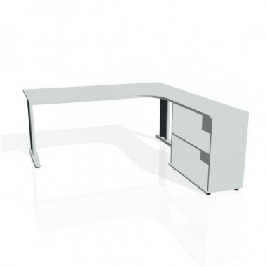 Pracovný stôl Flex, ergo, ľavý, 180x75,5x200,0 (80x40) cm, sivá/kov