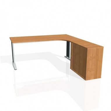 Pracovný stôl Flex, ergo, ľavý, 180x75,5x200,0 (80x40) cm, jelša/kov
