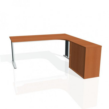 Pracovný stôl Flex, ergo, ľavý, 180x75,5x200,0 (80x40) cm, čerešňa/kov
