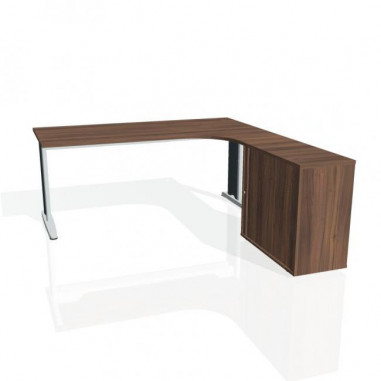 Pracovný stôl Flex, ergo, ľavý, 180x75,5x200,0 (80x40) cm, orech/kov