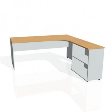 Pracovný stôl Gate, ergo, ľavý, 180x75,5x200 cm, buk/sivá