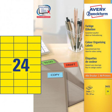 Etikety farebné 70x37mm Avery A4 100 hárkov žlté