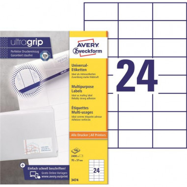 Etikety univerzálne 70x37mm Avery A4 100 hárkov