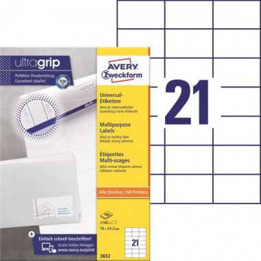 Etikety univerzálne 70x42,3mm Avery A4 100 hárkov