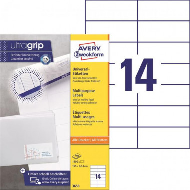 Etikety univerzálne 105x42,3mm Avery A4 100 hárkov