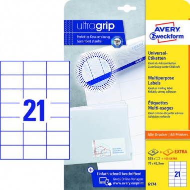 Etikety univerzálne 70x42,3mm Avery A4 25+5 hárkov