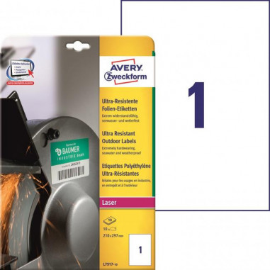 Etikety Avery 210x297 mm, ultra odolné biele