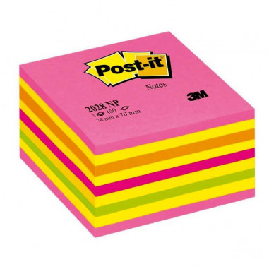 Bloček kocka Post-it, 76x76 mm, neónová ružová, mix